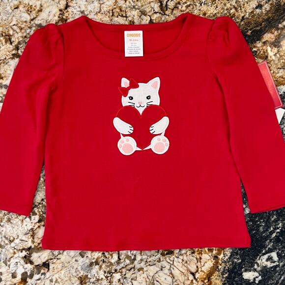 NWT Gymboree Girls Red W/Embroidered Valentine Heart Cat Top - Picture 2 of 6